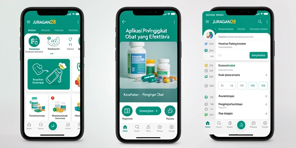 Tampilan utama aplikasi JURAGAN28 dengan fungsi pengingat obat.