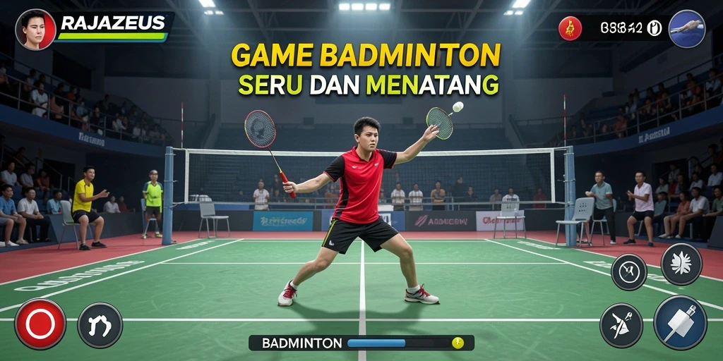 Antarmuka permainan RAJAZEUS saat pertandingan bulu tangkis.