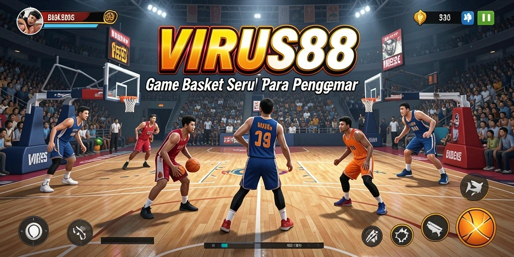 Antarmuka game VIRUS88 menampilkan pertandingan basket penuh aksi.